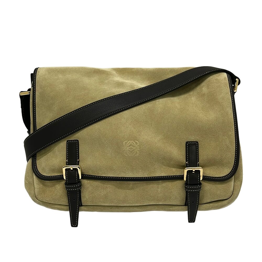 Loewe Ana Hobo Shoulder Bag 337.61.G95 Beige Black Suede Leather